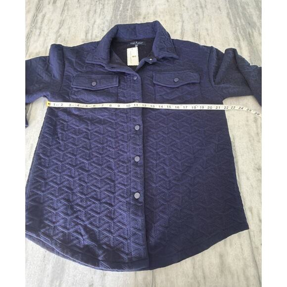Simply Southern Quilted Knit Shacket Size S Navy Blue Button Up Shirt Jacket - Picture 7 of 8